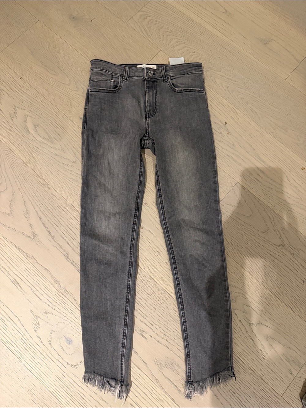 Mango Women's Gray Frayed Hem Skinny Jeans